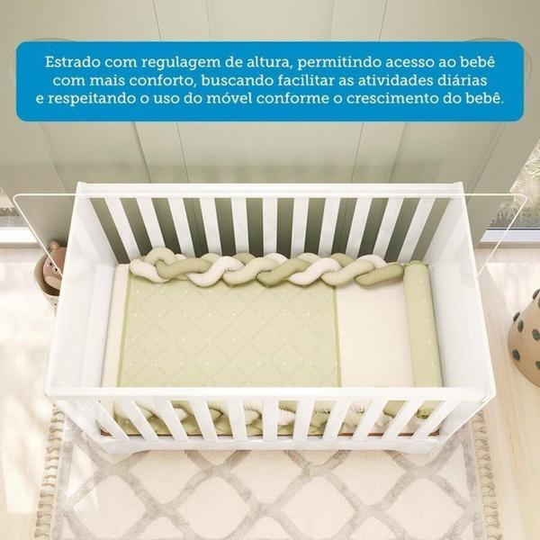 Imagem de Quarto de Bebê Cômoda 1 Porta com Janela e Berço Minicama 100% Mdf Liam Espresso Móveis Branco Brilho