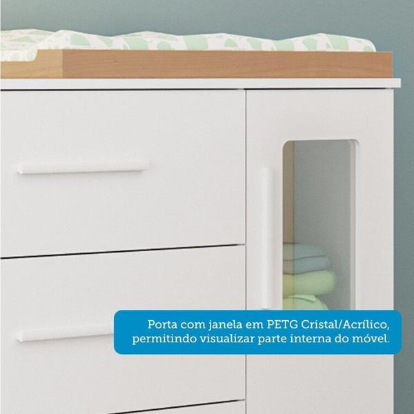 Imagem de Quarto de Bebê Cômoda 1 Porta com Janela e Berço Minicama 100% Mdf Liam Espresso Móveis Branco Brilho