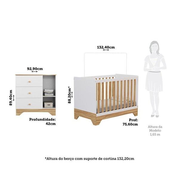 Imagem de Quarto de Bebê Cômoda 1 Porta com Janela e Berço Minicama 100% Mdf Ravy Espresso Móveis Branco Brilho/Amêndoa