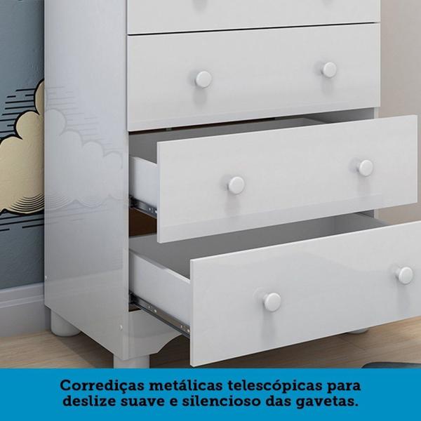 Imagem de Quarto de Bebê Cômoda 4 Gavetas e Berço com Rodizio Mimo 100% Mdf Espresso Móveis Branco Brilho