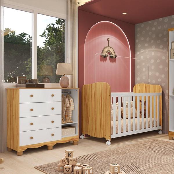 Imagem de Quarto de Bebê Cômoda com 1 Porta Janelada e Berço com Rodízios 100% Mdf Lana Espresso Móveis