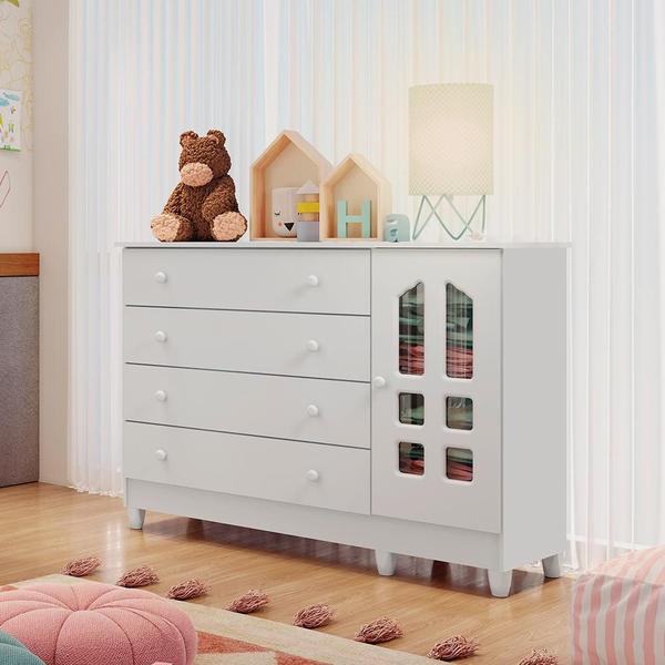 Imagem de Quarto de Bebê Cômoda com Fraldário Gran Selena Berço Mini Cama Mirelle Branco Carolina Baby