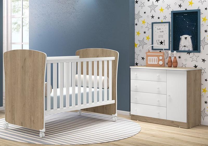 Imagem de Quarto De Bebê Cômoda e Berço Doce Sonho 4   Carvalho Branco - Qmovi