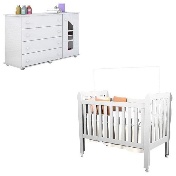 Imagem de Quarto De Bebê Cômoda Guarda Roupa Eloísa E Berço  Branco - Phoenix Baby