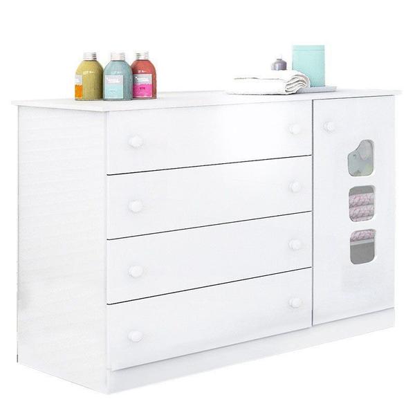 Imagem de Quarto de Bebê Cômoda Infantil e Guarda Roupa Infantil 4 Portas e 2 Gavetas Lívia 100% MDF Cor Branco Brilho - Phoenix