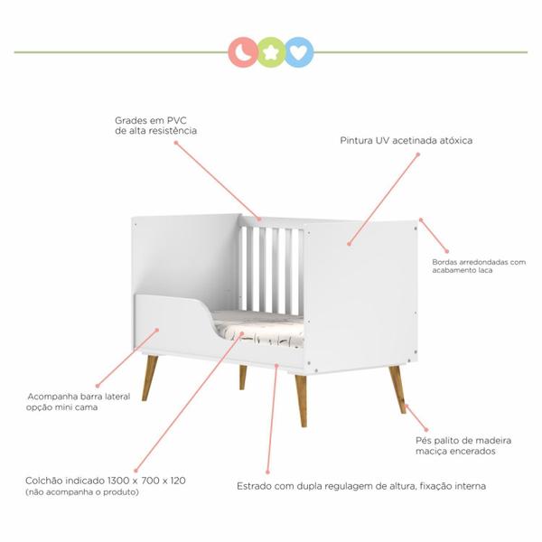 Imagem de Quarto de Bebê Completo 1 Berço com 1 Cômoda 3 Gavetas Caring Serpil Baby