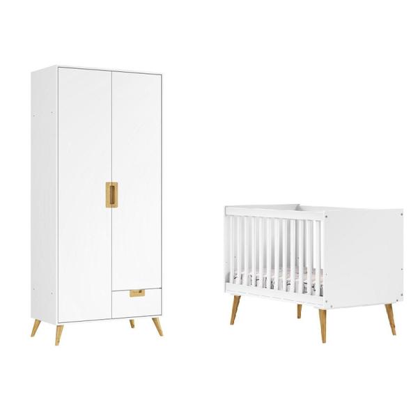 Imagem de Quarto de Bebê Completo 1 Berço com 1 Guarda Roupa 2 Portas Caring Serpil Baby Branco/Carvalho