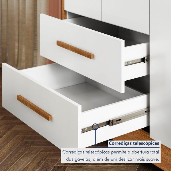 Imagem de Quarto de Bebê Completo 100% MDF com Cômoda Berço e Guarda Roupa 1 MDF Nina Branco/Amadeirado