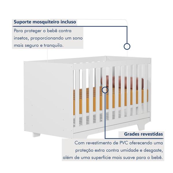 Imagem de Quarto de Bebê Completo 100% MDF com Cômoda Berço e Guarda Roupa 1 MDF Nina Branco