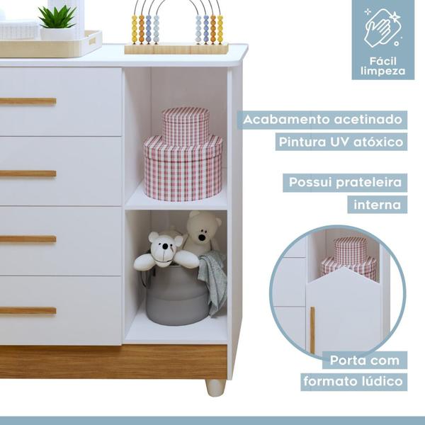 Imagem de Quarto de Bebê Completo 100% Mdf com Guarda-roupa, Cômoda e Mini Berço Estelar