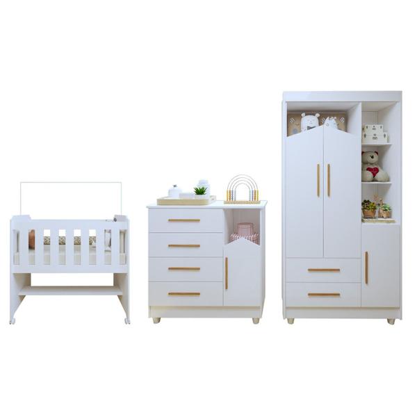 Imagem de Quarto de Bebê Completo 100% Mdf com Guarda-roupa, Cômoda e Mini Berço Estelar