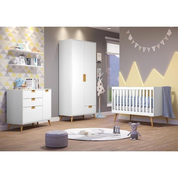 Imagem de Quarto de Bebê Completo 3 Peças Caring Serpil Baby Branco/Carvalho