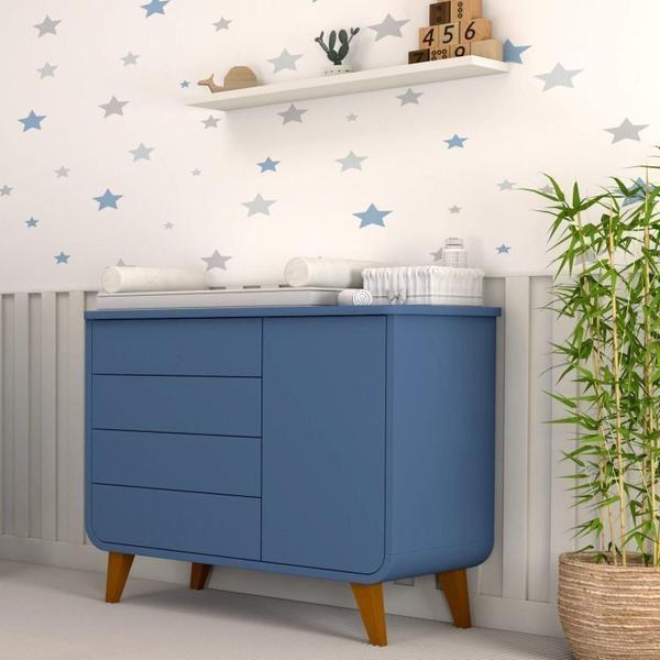 Imagem de Quarto de Bebê Completo Berço 2 em 1 com Cômoda 4 Gavetas 1 Porta e-Galaxy Espresso Móveis Azul