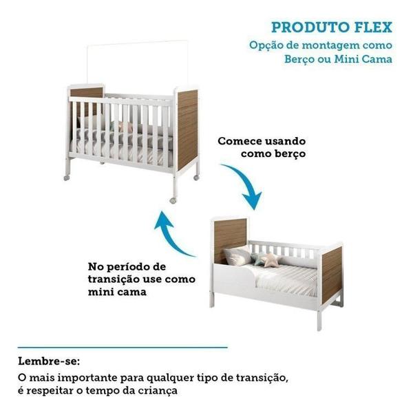 Imagem de Quarto de Bebê completo Berço 2 em 1 Guarda Roupa 3 Portas Cômoda 4 Gavetas Júnior Móveis Peroba Branco Brilho/Carvalho