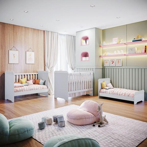 Imagem de Quarto de Bebê Completo Berço 3 em 1 Gabrielle Cômoda com Porta Fraldário Infantil Branco Carolina Baby