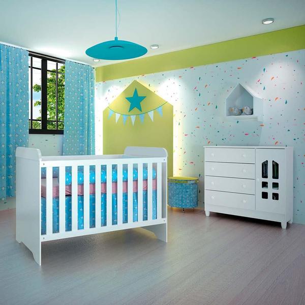 Imagem de Quarto de Bebê Completo Berço 3 em 1 Gabrielle Cômoda com Porta Fraldário Infantil Branco Carolina Baby