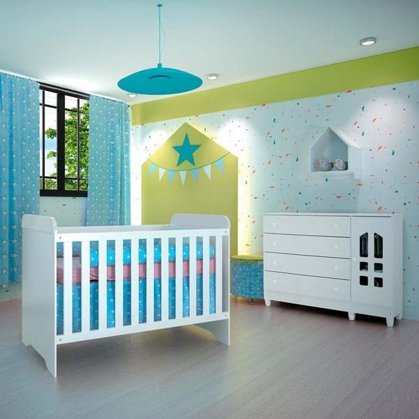 Imagem de Quarto de Bebê Completo Berço 3 em 1 Gabrielle Cômoda com Porta Fraldario Infantil Branco Carolina Baby