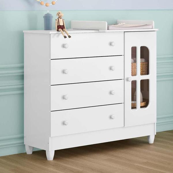 Imagem de Quarto de Bebê Completo Berço 3 em 1 Gabrielle Cômoda com Porta Fraldario Infantil Branco Carolina Baby