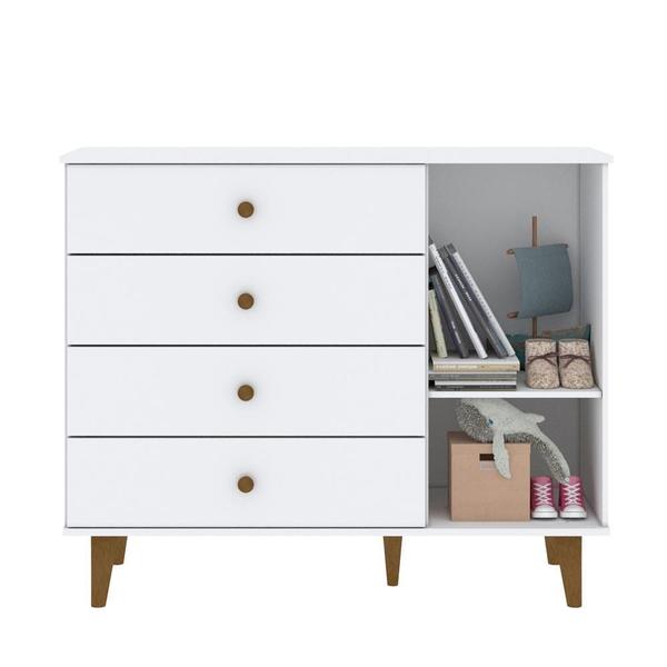 Imagem de Quarto de Bebê Completo Berço 3 em 1 Grades de Madeira Guarda Roupa 3 Portas Cômoda com Porta Fraldario Infantil Branco Carolina Baby