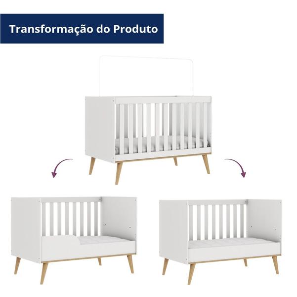 Imagem de Quarto de Bebê Completo Berço 3 em 1 Retro Guarda Roupa 3 Portas Cômoda com Porta Fraldario Infnatil BrancoCarolina Baby