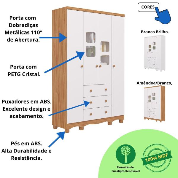 Imagem de Quarto de Bebê Completo Berço Americano Ben 3 Em 1 Guarda Roupa 4 Portas 3 Gavetas e Cômoda Uli 4 Gavetas 1 Porta 100% MDF Móveis Peroba