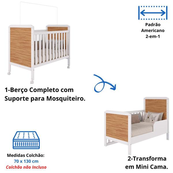 Imagem de Quarto de Bebê Completo Berço Americano Cloe 2 em 1 Guarda Roupas 2 Portas Cômoda Junior 100% MDF