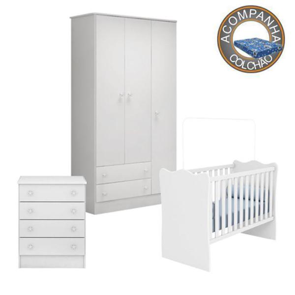 Quarto de Bebê Completo Berço Colchão Physical Guarda Roupa Cômoda Doce Sonho Branco Qmovi Ortobom Imagem de Quarto de Bebê Completo Berço Colchão Physical Guarda Roupa Cômoda Doce Sonho Branco Qmovi Ortobom