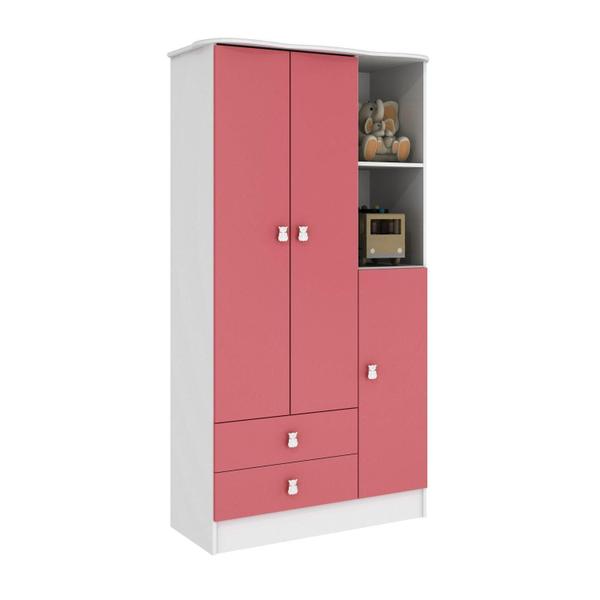 Imagem de Quarto de Bebê Completo Berço com Guarda Roupa 3 Portas 2 Gavetas 2 Nichos Algodão Doce Móveis Percasa Branco/Rosa