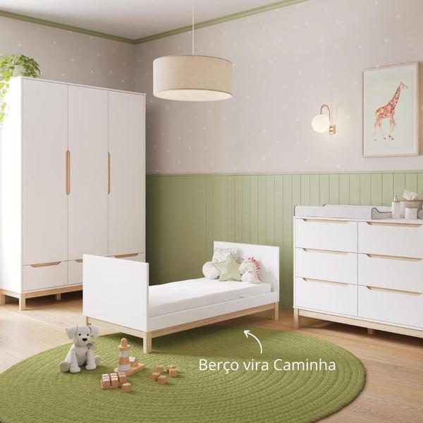 Imagem de Quarto de Bebê Completo Berço Cômoda Grande e Guarda Roupa Infantil Linha Cozy Quater Móveis