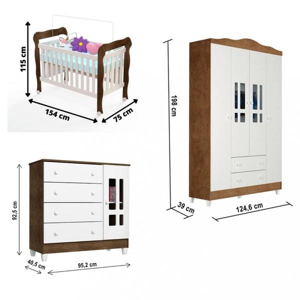 Imagem de Quarto de Bebê Completo Berço Mini Cama Cômoda 4 gavetas e Guarda-Roupa 4 portas Lila Carolina Baby