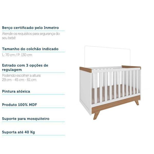 Imagem de Quarto de Bebê Completo Berço Retrô com Guarda Roupa Janela em Acrílico Móveis Peroba Branco Brilho/Carvalho