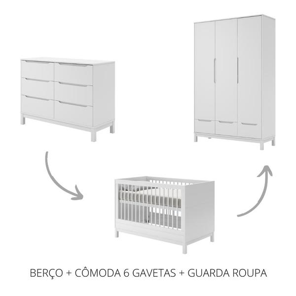 Imagem de Quarto de bebê Completo Branco Quater Berço Cômoda e Guarda Roupa Linha Cozy Branco 