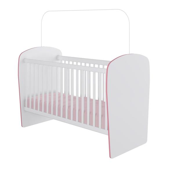 Imagem de Quarto de Bebê Completo com 1 Berço 1 Cômoda 1 Guarda Roupa Arco-Íris Móveis Percasa Branco/Rosa