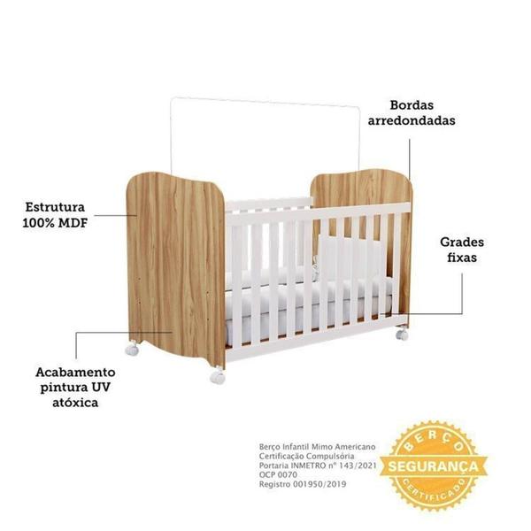 Imagem de Quarto de Bebê Completo com Berço Americano Guarda Roupa Cômoda 100% MDF Teka Espresso Móveis Branco Brilho/Amêndoa