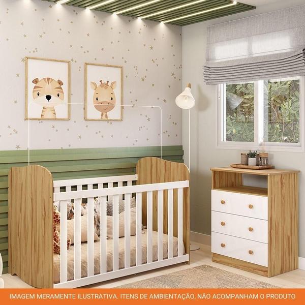 Imagem de Quarto de Bebê Completo com Berço Americano Uli Guarda Roupa e Cômoda Smim New 100% MDF Móveis Peroba Branco Brilho/Amêndoa