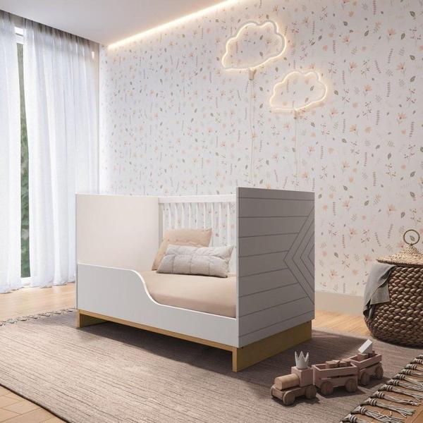 Imagem de Quarto de Bebê Completo com Berço, Cômoda e Guarda-roupa Cubo Branco/Plátano