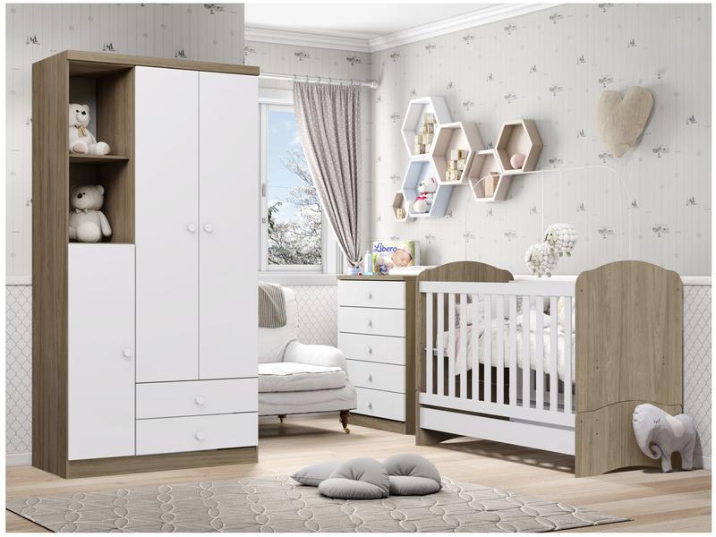 Quarto de Bebê Completo com Berço Cômoda e Guarda-roupa Henn Bala de Menta Rústico e Branc... Quarto de Bebê Completo com Berço Cômoda e Guarda-roupa Henn Bala de Menta Rústico e Branc...