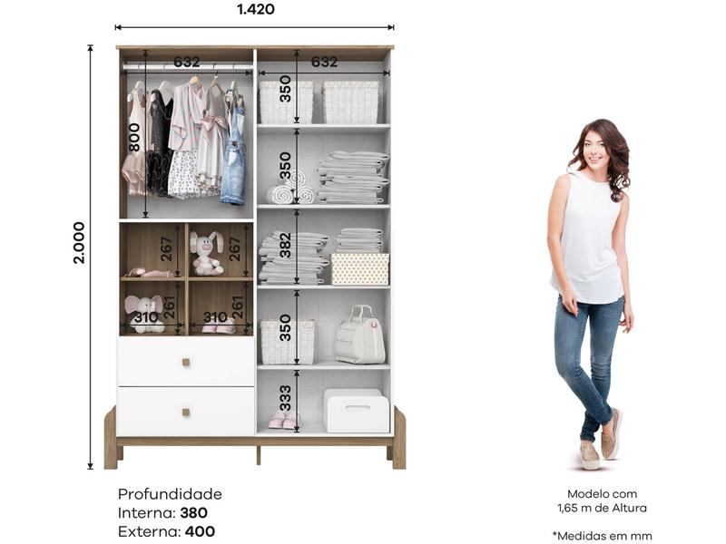 Imagem de Quarto de Bebê Completo com Berço Cômoda e Guarda-roupa Henn Ternura Branco e Jequitibá