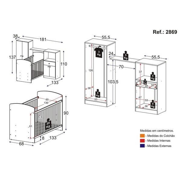 Imagem de Quarto de Bebê Completo com Berço Guarda-roupa e Cômoda Multimóveis 2869.010