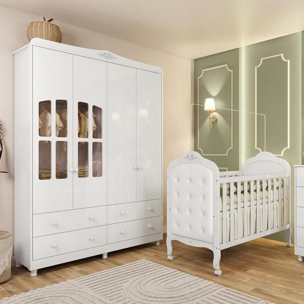 Imagem de Quarto de Bebê Completo com Berço Mini Cama com Capitonê e Guarda-Roupa 100 MDF com Janela Elô New Móveis Peroba