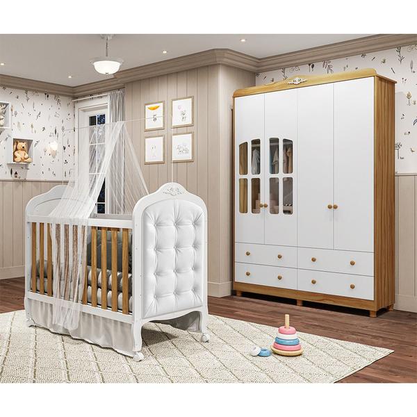 Imagem de Quarto de Bebê Completo com Berço Mini Cama com Capitonê e Guarda-Roupa 100 MDF com Janela Elô New Móveis Peroba