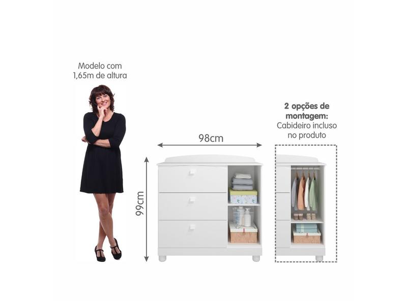 Imagem de Quarto de Bebê Completo com Berço Mini Cama Conforto, Cômoda 1 Porta e Guarda Roupa 4 portas Fofura Permobili Branco