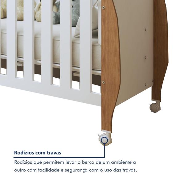 Quarto de Bebê Completo com Cômoda, Berço com Colchão e Guarda Roupas Mia Branco/Amadeirado - Tigus Baby Imagem de Quarto de Bebê Completo com Cômoda, Berço com Colchão e Guarda Roupas Mia Branco/Amadeirado