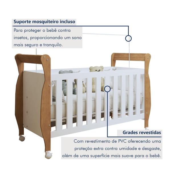 Quarto de Bebê Completo com Cômoda, Berço com Colchão e Guarda Roupas Mia Branco/Amadeirado - Tigus Baby Imagem de Quarto de Bebê Completo com Cômoda, Berço com Colchão e Guarda Roupas Mia Branco/Amadeirado