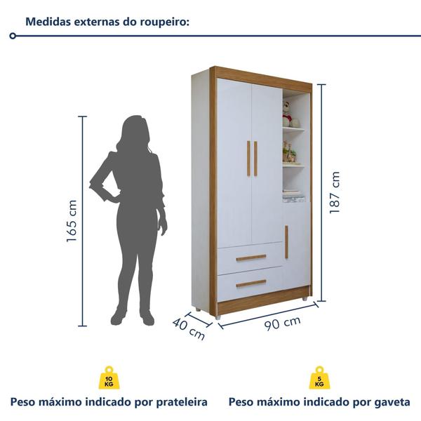 Quarto de Bebê Completo com Cômoda, Berço com Colchão e Guarda Roupas Mia Branco/Amadeirado - Tigus Baby Imagem de Quarto de Bebê Completo com Cômoda, Berço com Colchão e Guarda Roupas Mia Branco/Amadeirado