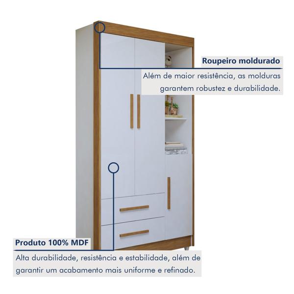 Quarto de Bebê Completo com Cômoda, Berço com Colchão e Guarda Roupas Mia Branco/Amadeirado - Tigus Baby Imagem de Quarto de Bebê Completo com Cômoda, Berço com Colchão e Guarda Roupas Mia Branco/Amadeirado