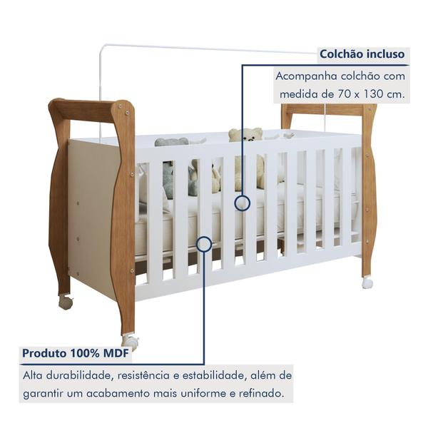 Quarto de Bebê Completo com Cômoda, Berço com Colchão e Guarda Roupas Mia Branco/Amadeirado - Tigus Baby Imagem de Quarto de Bebê Completo com Cômoda, Berço com Colchão e Guarda Roupas Mia Branco/Amadeirado