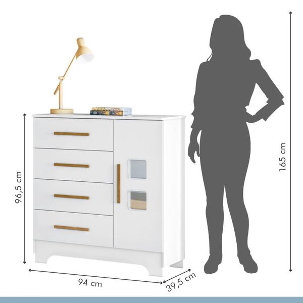 Imagem de Quarto de Bebê Completo com Cômoda, Berço com Colchão e Guarda Roupas Mila Branco