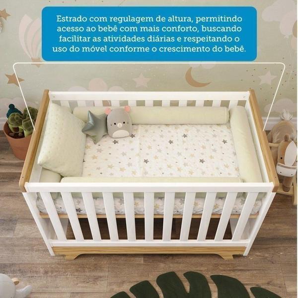 Imagem de Quarto de Bebê Completo com Cômoda Berço e Guarda Roupa 100% Mdf Retrô Kakau Espresso Móveis Branco Brilho/Amêndoa