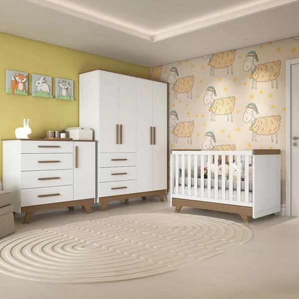 Quarto de Bebê Completo com Cômoda Berço e Guarda Roupa 100% MDF Retrô Kakau Espresso Móveis Imagem de Quarto de Bebê Completo com Cômoda Berço e Guarda Roupa 100% MDF Retrô Kakau Espresso Móveis